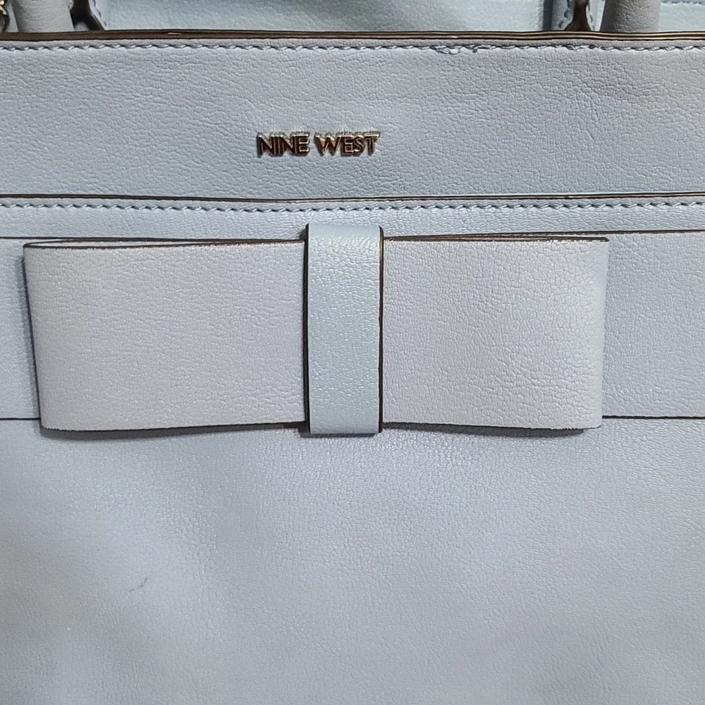 Nine‎ West Purse Faux Blue Leather 3 Compartments Handles/Strap 13x11